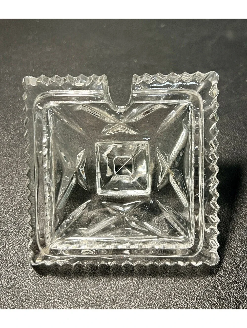 1950s Diamond Point Pressed Crystal Lidded Sugar Bowl Square Flared, 3x5”